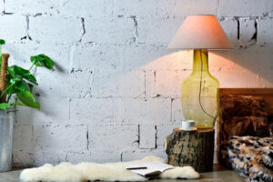 Lampa stołowa szklana oliwkowa z abażurem BEE LGH0182 - 3 - gie el