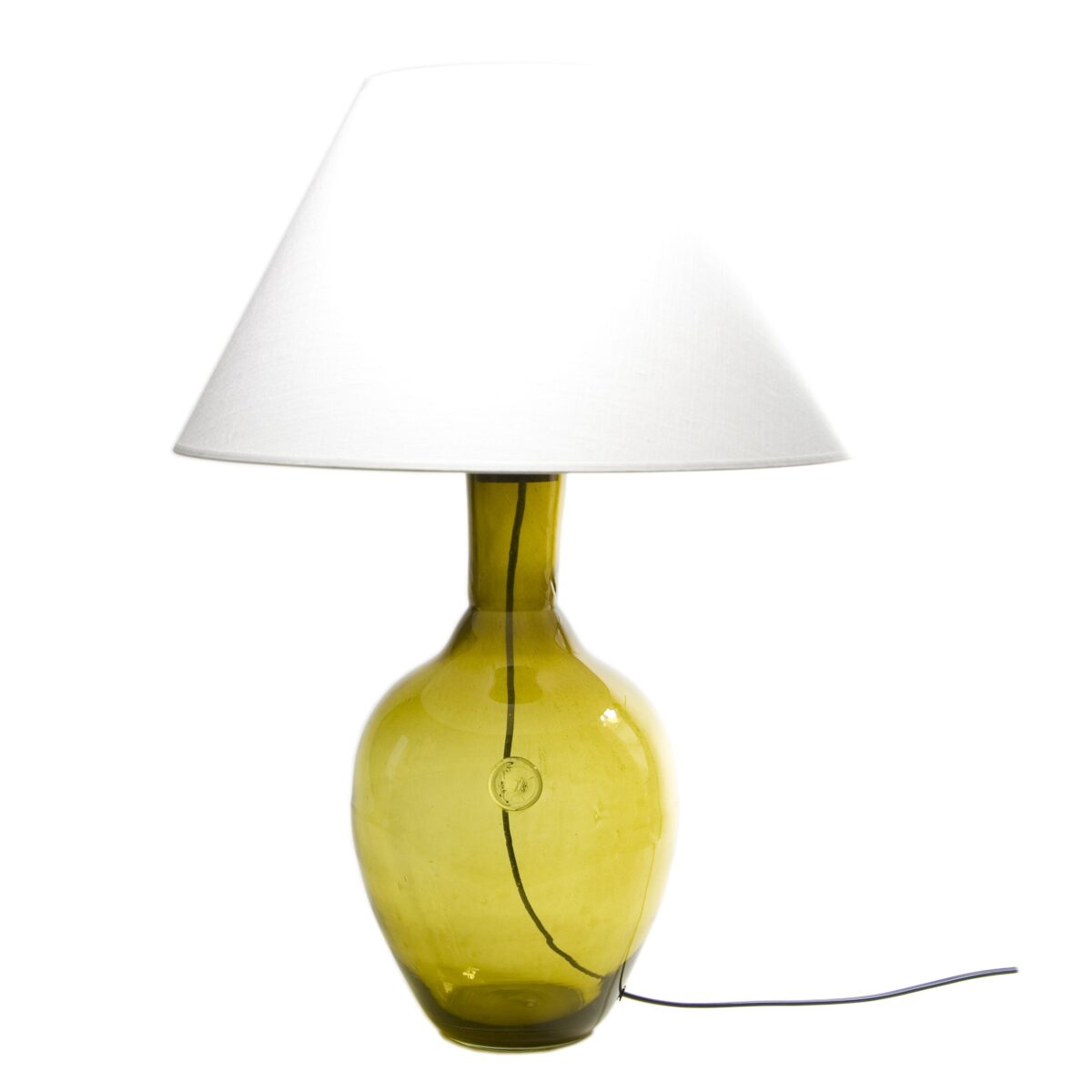 Lampa stołowa szklana oliwkowa z abażurem